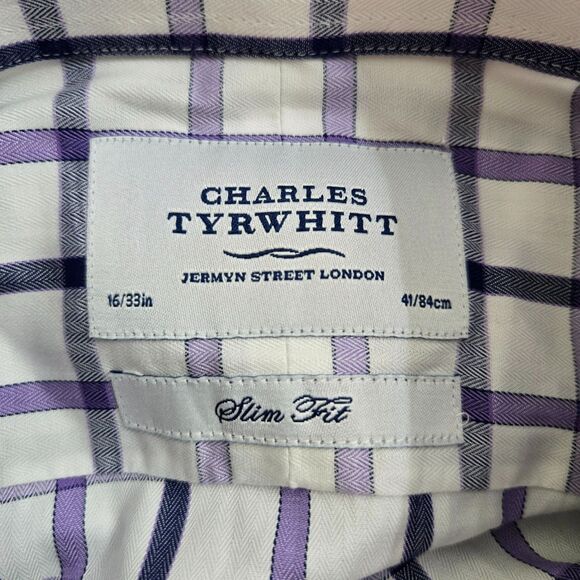 Charles Tyrwhitt Men 16 33 White Check French Cuff Slim Fit Dress Shirt - Picture 6 of 12